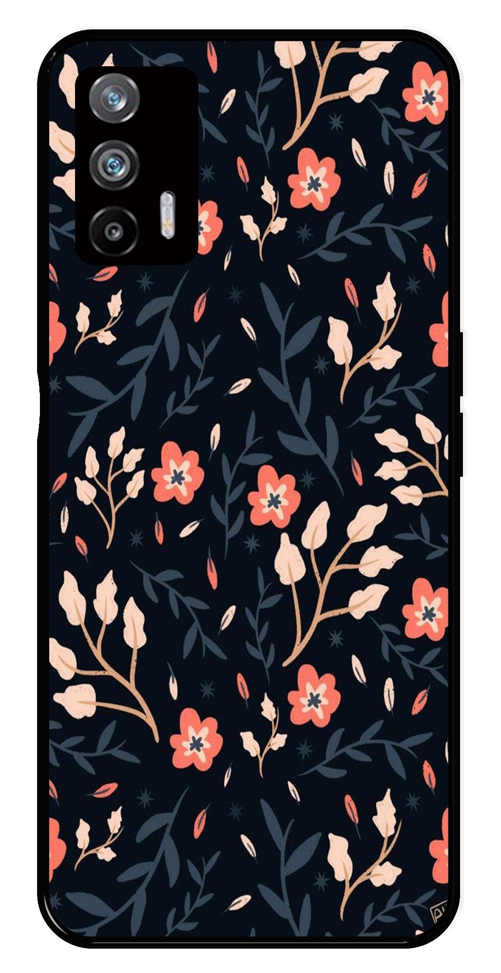 Floral Pattern Metal Mobile Case for Realme X7 Max 5G   (Design No -10)