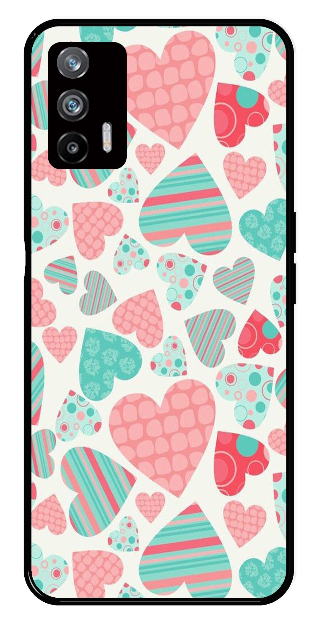 Hearts Pattern Metal Mobile Case for Realme X7 Max 5G   (Design No -22)