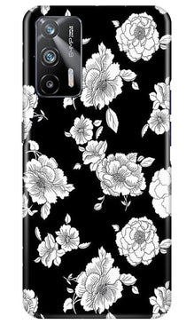 White flowers Black Background Mobile Back Case for Realme X7 Max 5G (Design - 9)