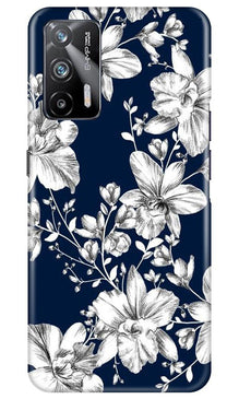 White flowers Blue Background Mobile Back Case for Realme X7 Max 5G (Design - 14)