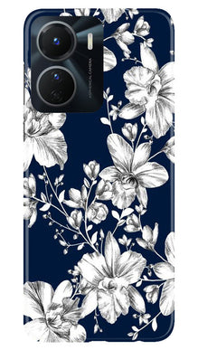 White flowers Blue Background Mobile Back Case for Vivo Y56 5G (Design - 14)