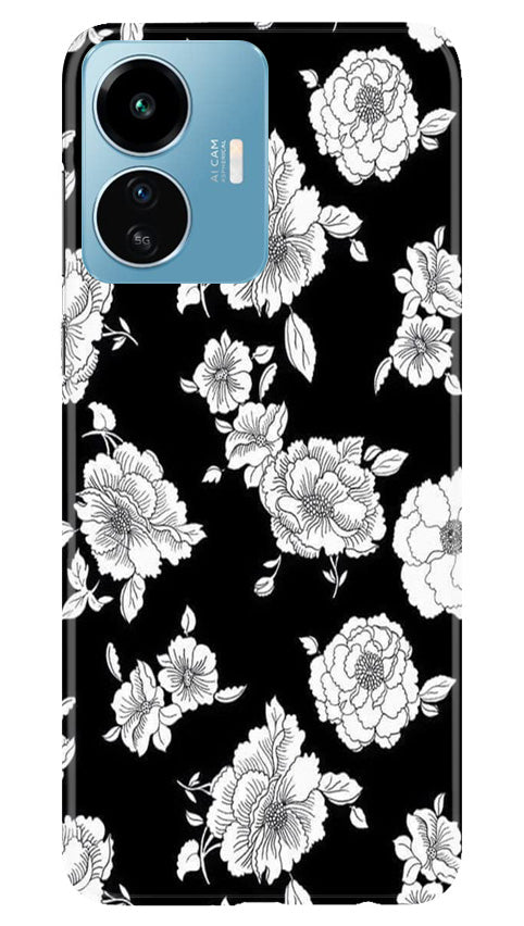 White flowers Black Background Case for iQOO Z6 Lite 5G