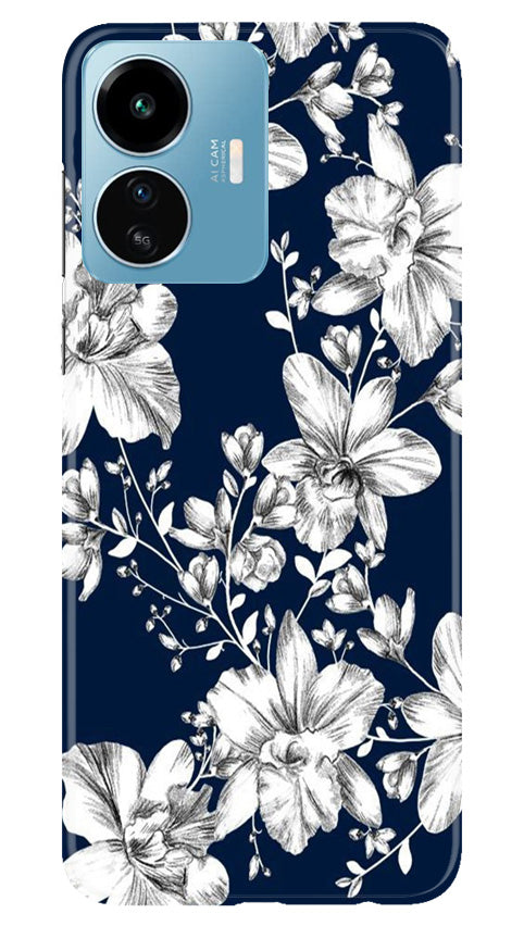 White flowers Blue Background Case for iQOO Z6 Lite 5G