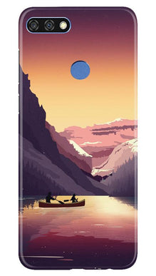 Mountains Boat Mobile Back Case for Huawei 7C (Design - 181)