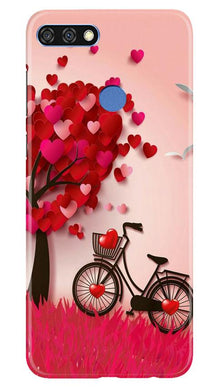 Red Heart Cycle Mobile Back Case for Huawei 7C (Design - 222)