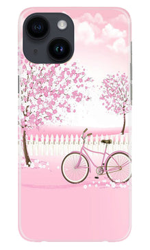 Pink Flowers Cycle Mobile Back Case for iPhone 14  (Design - 102)