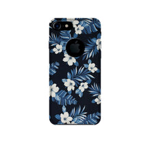 White flowers Blue Background2 Mobile Back Case for iPhone 7 logo cut (Design - 15)