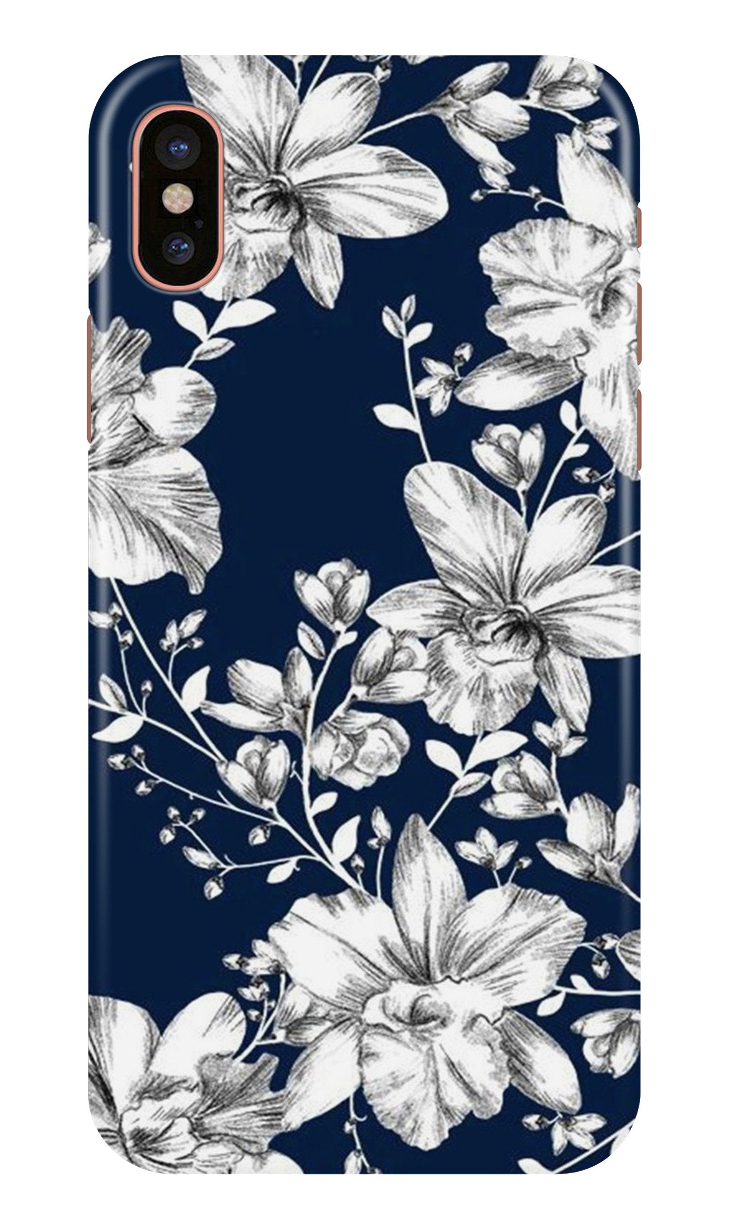 White flowers Blue Background Case for iPhone Xr