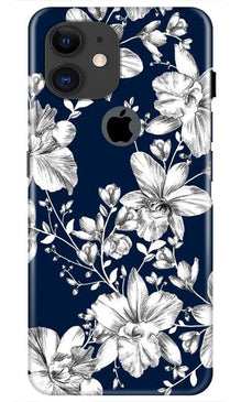 White flowers Blue Background Mobile Back Case for iPhone 11 Logo Cut (Design - 14)
