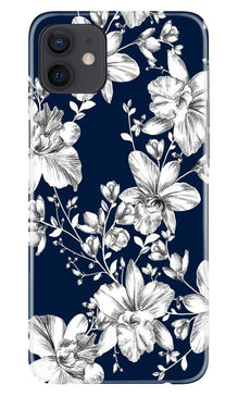 White flowers Blue Background Mobile Back Case for iPhone 12 Mini (Design - 14)