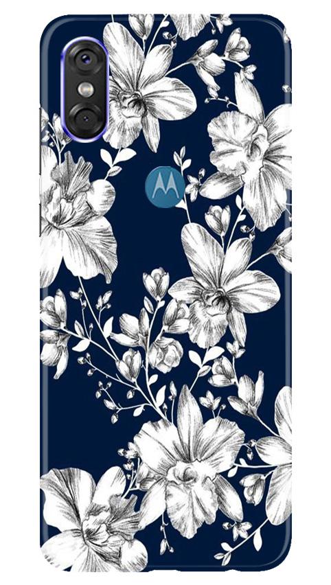 White flowers Blue Background Case for Moto P30 Play