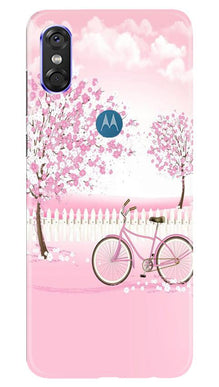 Pink Flowers Cycle Mobile Back Case for Moto P30 Play  (Design - 102)