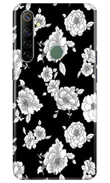 White flowers Black Background Mobile Back Case for Realme Narzo 10 (Design - 9)