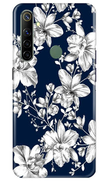 White flowers Blue Background Mobile Back Case for Realme Narzo 10 (Design - 14)