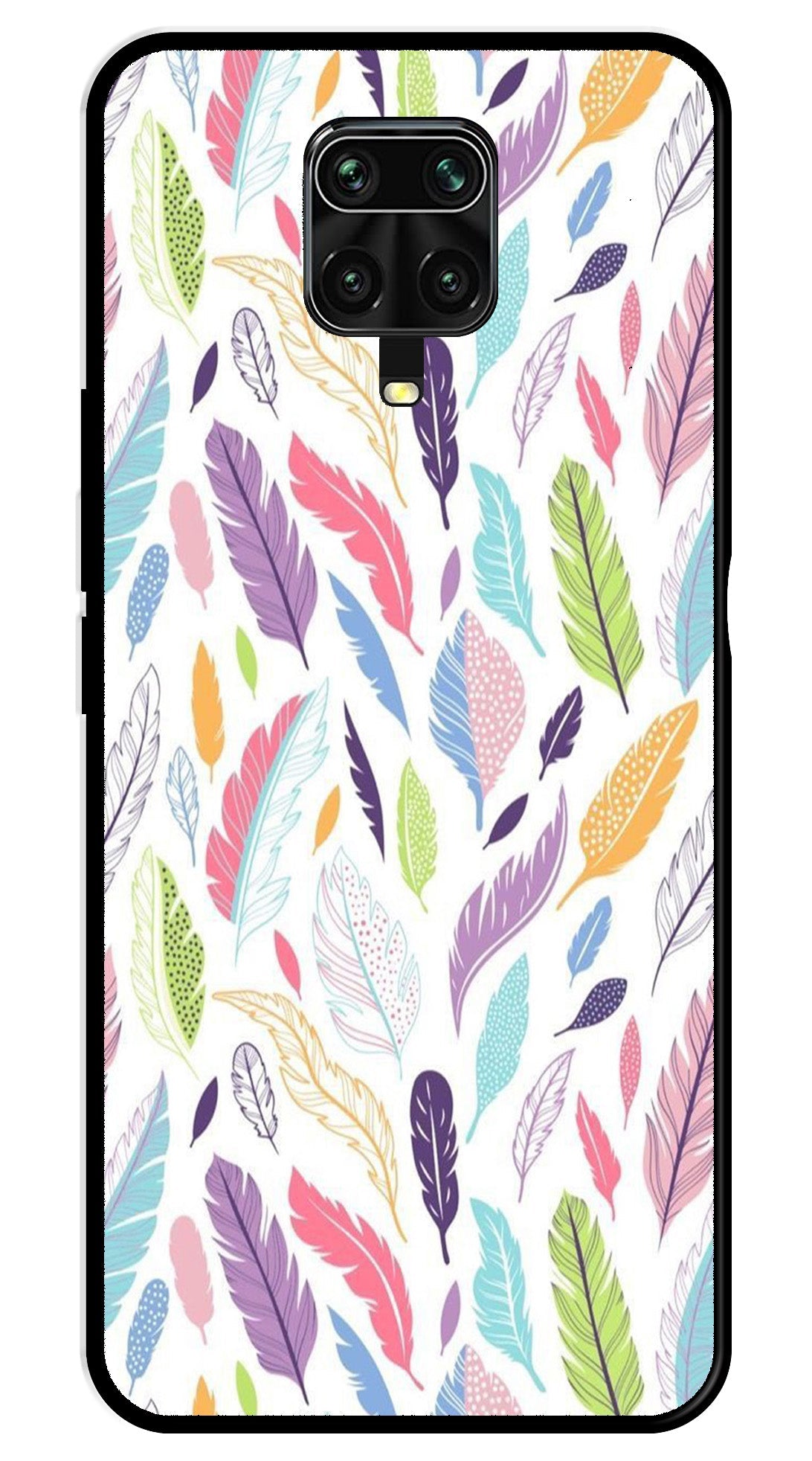 Colorful Feathers Metal Mobile Case for Redmi Note 9 Pro Max   (Design No -06)