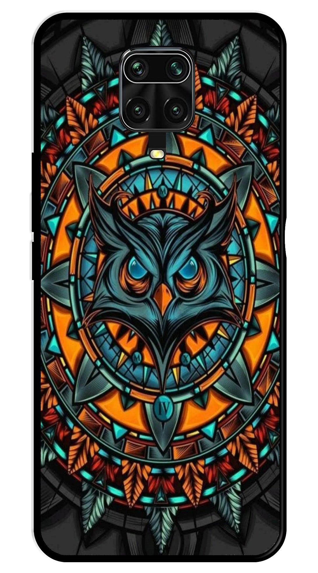 Owl Pattern Metal Mobile Case for Redmi Note 9 Pro Max   (Design No -42)