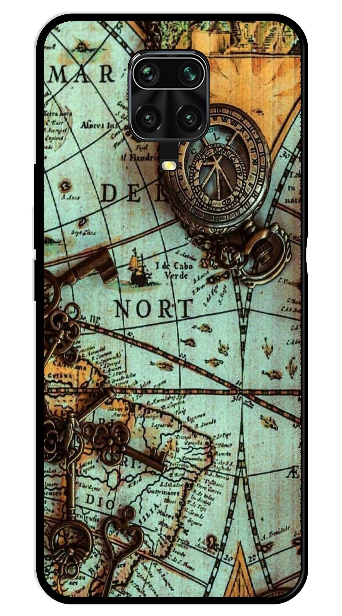 Map Design Metal Mobile Case for Redmi Note 9 Pro Max   (Design No -54)