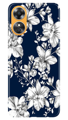 White flowers Blue Background Mobile Back Case for Oppo A17 (Design - 14)