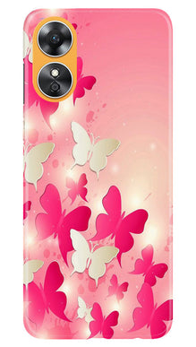 White Pick Butterflies Mobile Back Case for Oppo A17 (Design - 28)