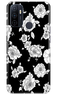 White flowers Black Background Mobile Back Case for Oppo A53 (Design - 9)