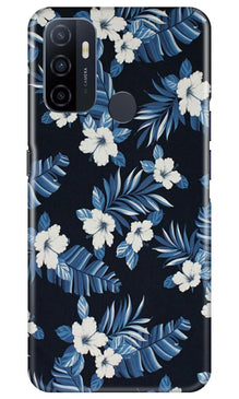 White flowers Blue Background2 Mobile Back Case for Oppo A53 (Design - 15)