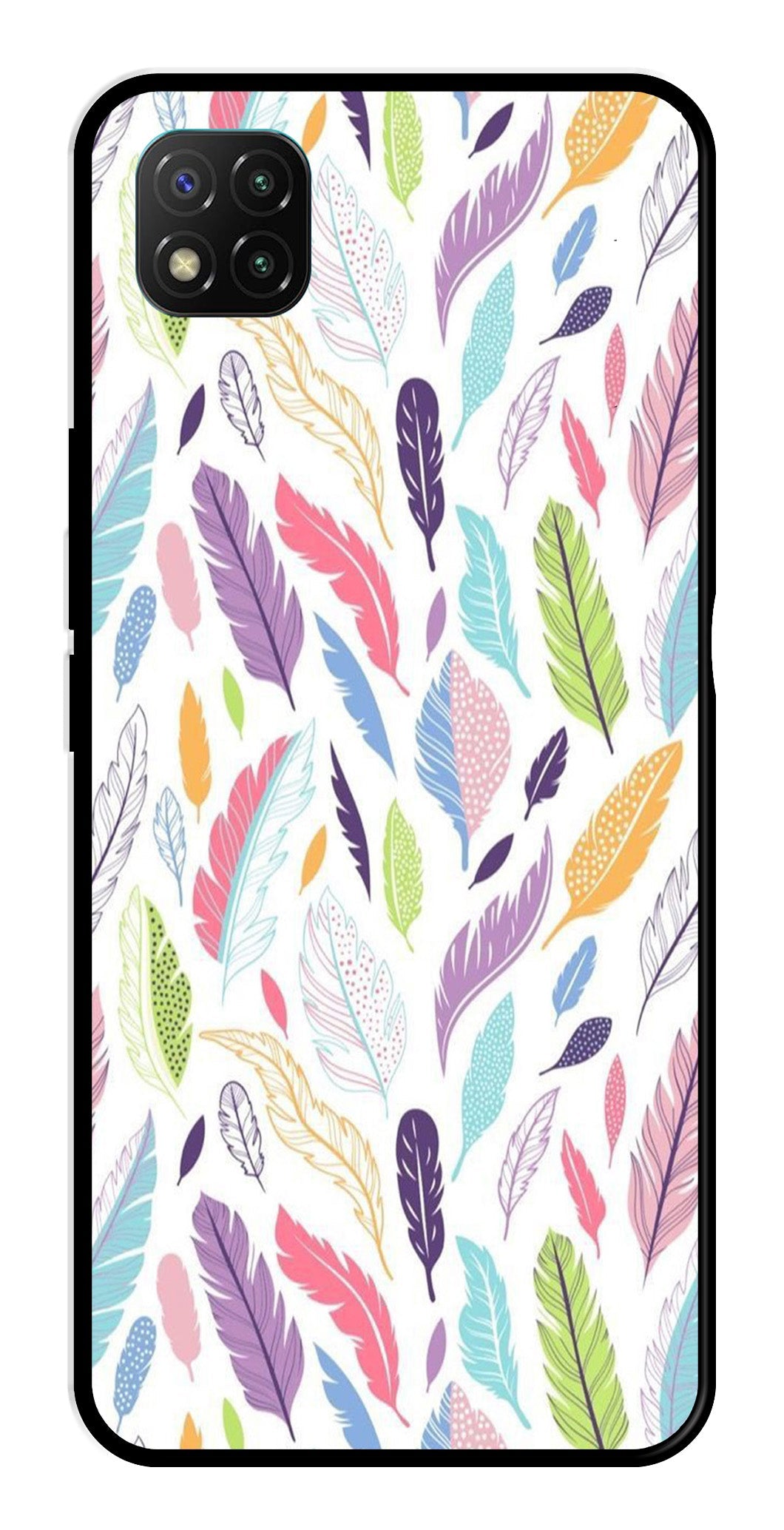 Colorful Feathers Metal Mobile Case for Poco C3   (Design No -06)