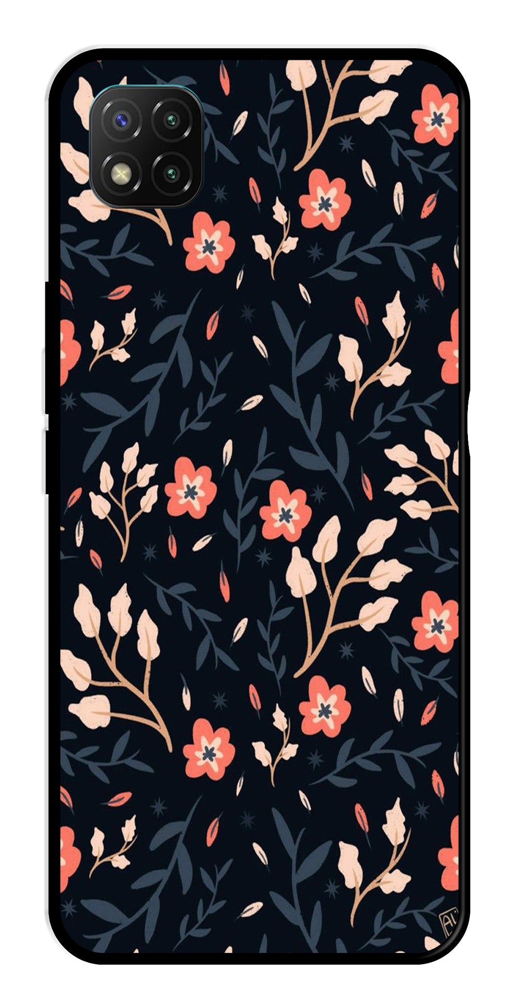 Floral Pattern Metal Mobile Case for Poco C3   (Design No -10)