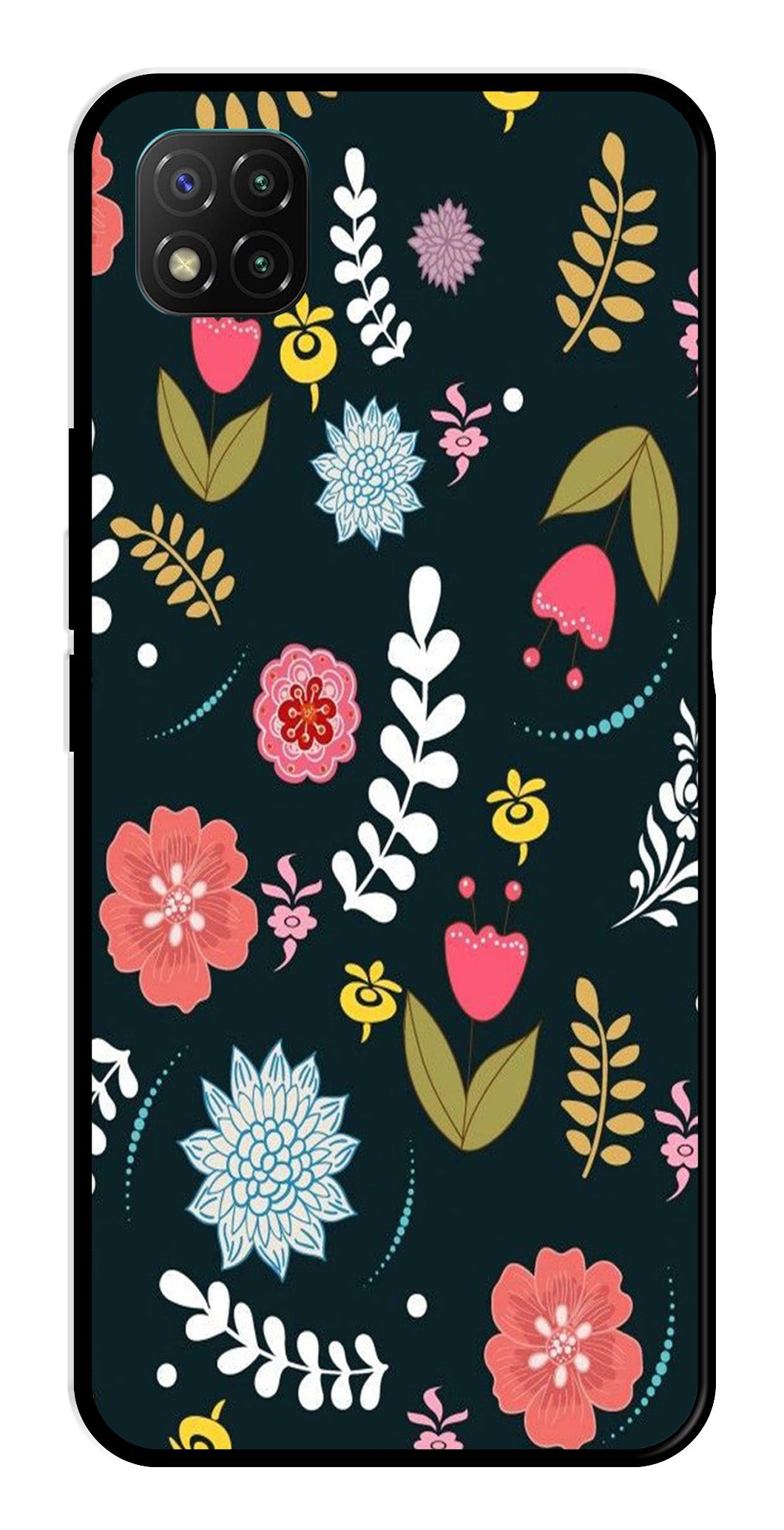 Floral Pattern2 Metal Mobile Case for Poco C3   (Design No -12)