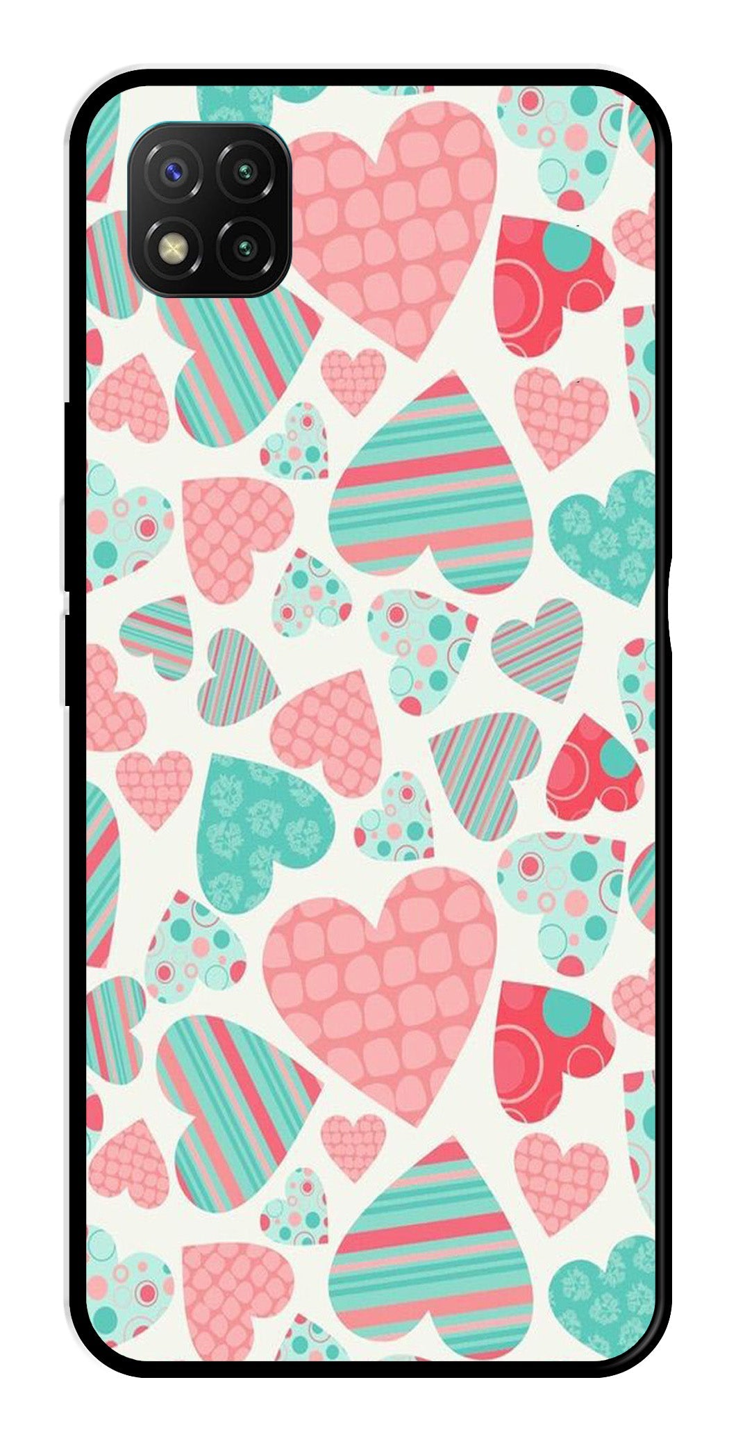 Hearts Pattern Metal Mobile Case for Poco C3   (Design No -22)