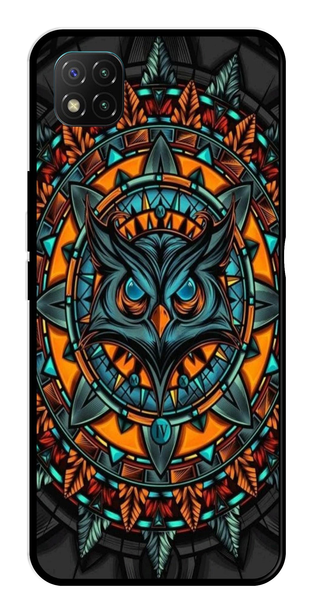 Owl Pattern Metal Mobile Case for Poco C3   (Design No -42)