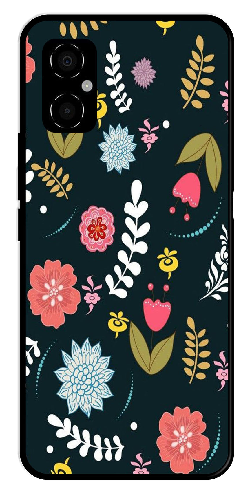 Floral Pattern2 Metal Mobile Case for Poco M4 5G   (Design No -12)