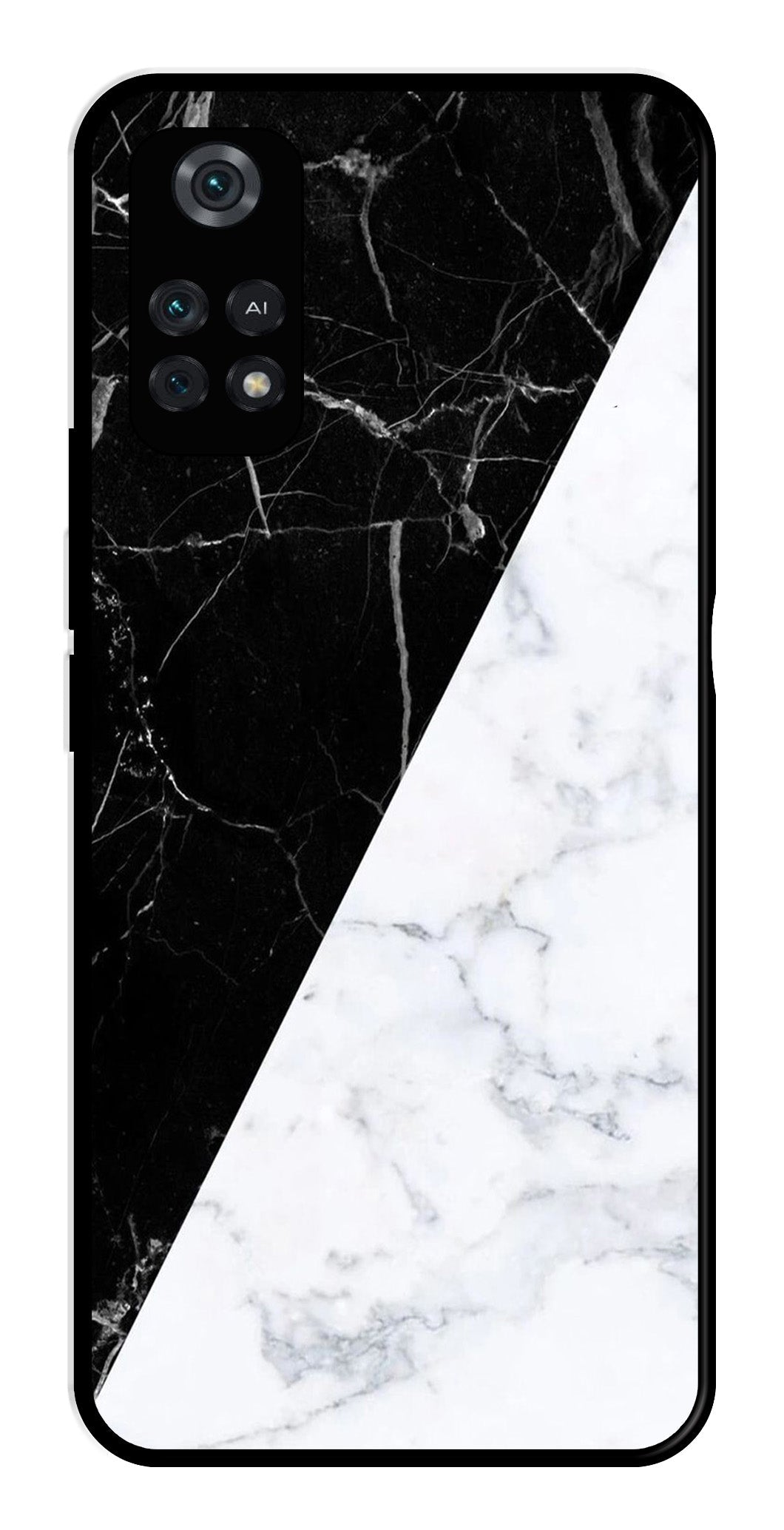 Black White Marble Design Metal Mobile Case for Poco M4 Pro   (Design No -09)