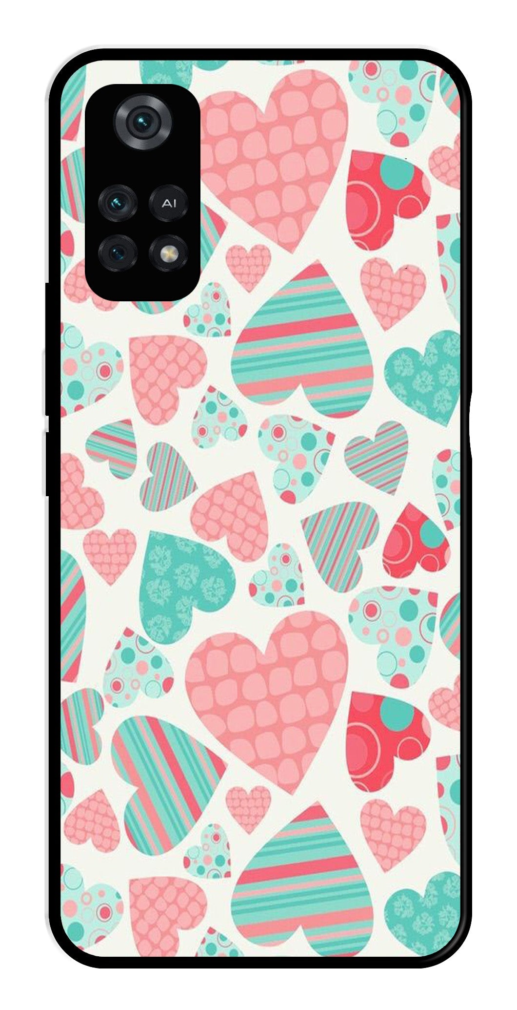 Hearts Pattern Metal Mobile Case for Poco M4 Pro   (Design No -22)