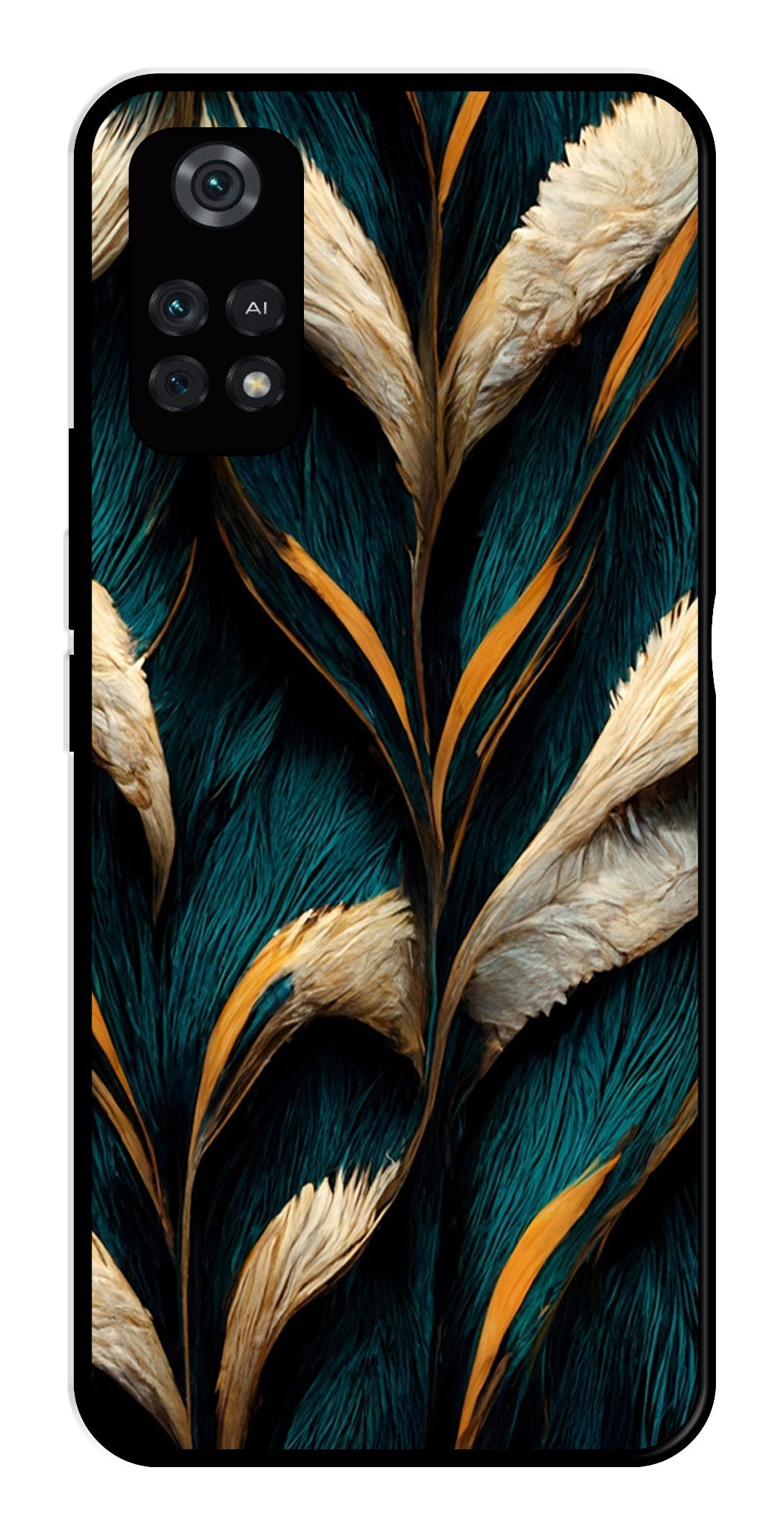 Feathers Metal Mobile Case for Poco M4 Pro   (Design No -30)