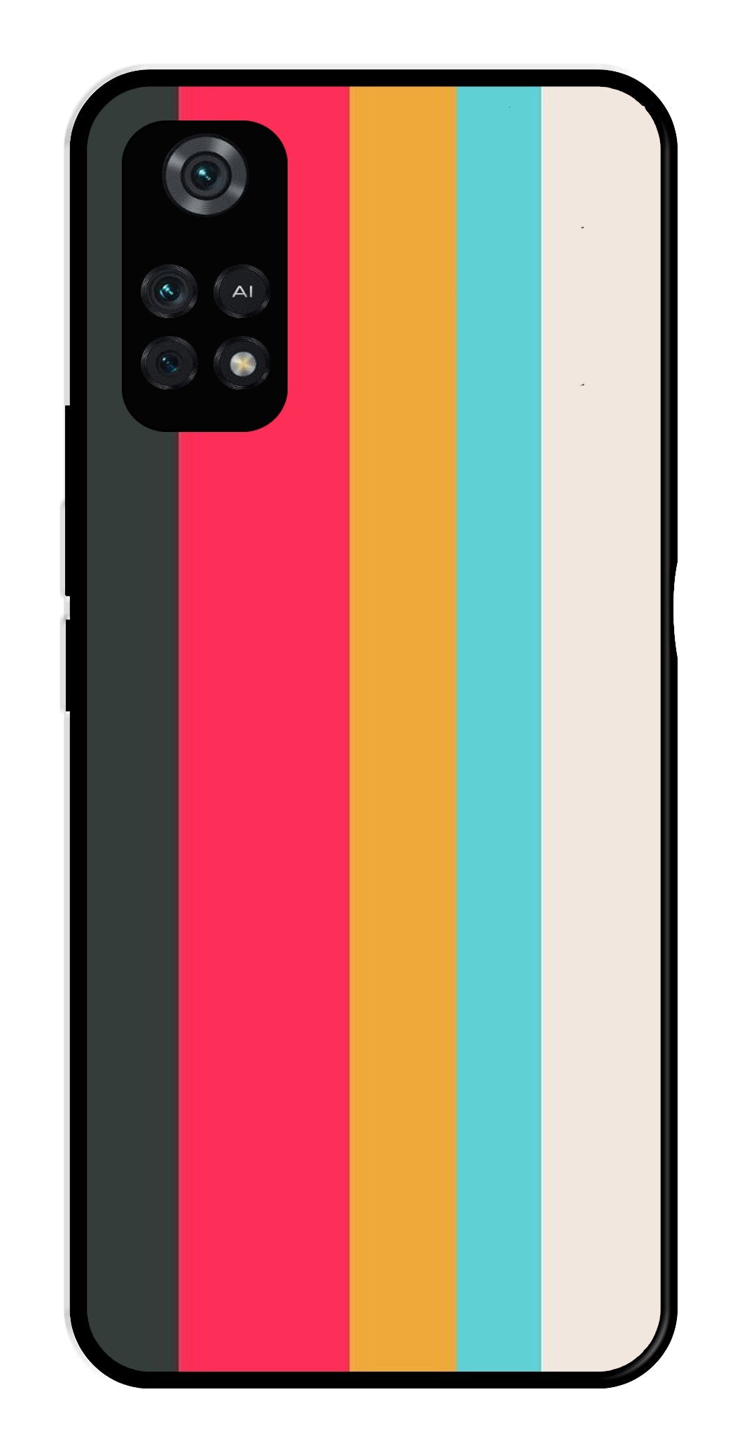 Muted Rainbow Metal Mobile Case for Poco M4 Pro   (Design No -31)