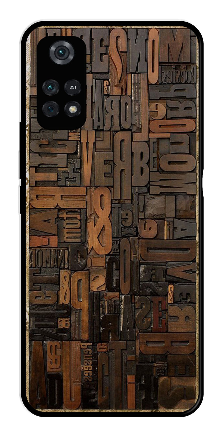 Alphabets Metal Mobile Case for Poco M4 Pro   (Design No -32)