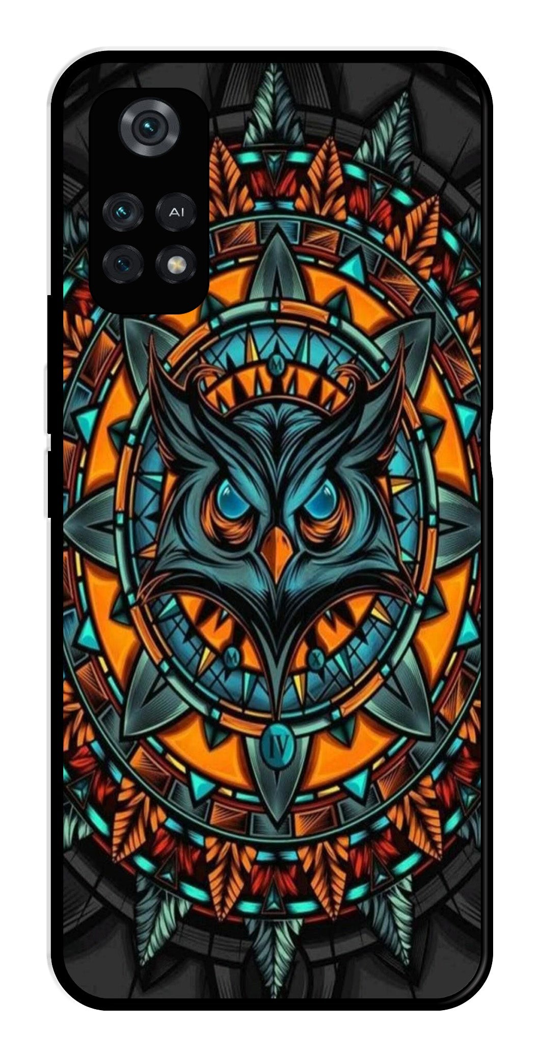 Owl Pattern Metal Mobile Case for Poco M4 Pro   (Design No -42)