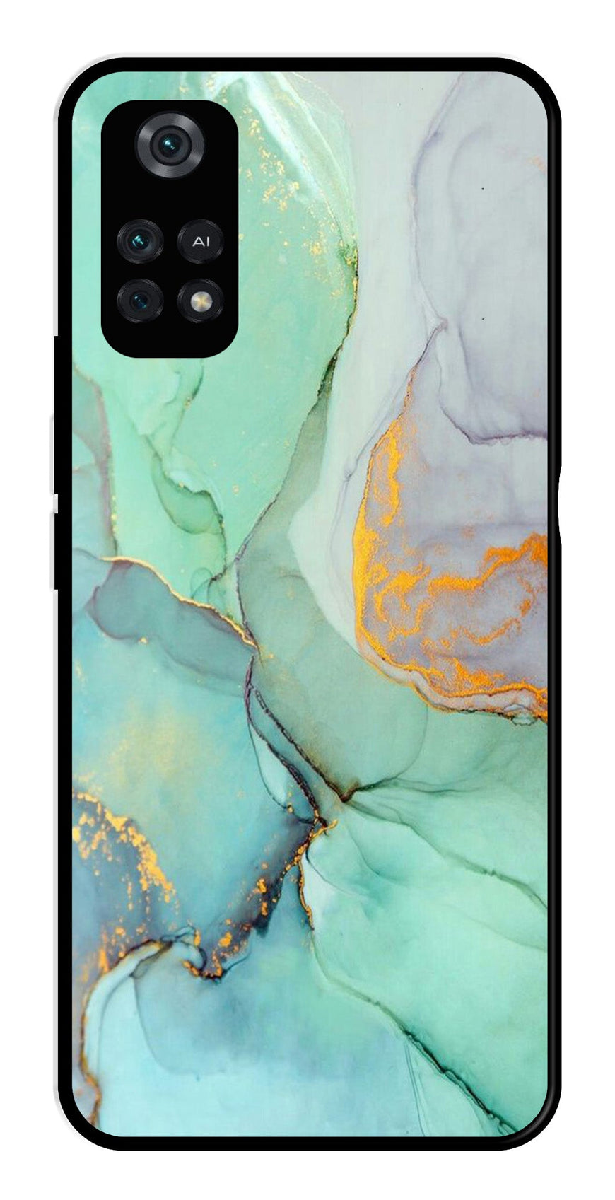 Marble Design Metal Mobile Case for Poco M4 Pro   (Design No -46)