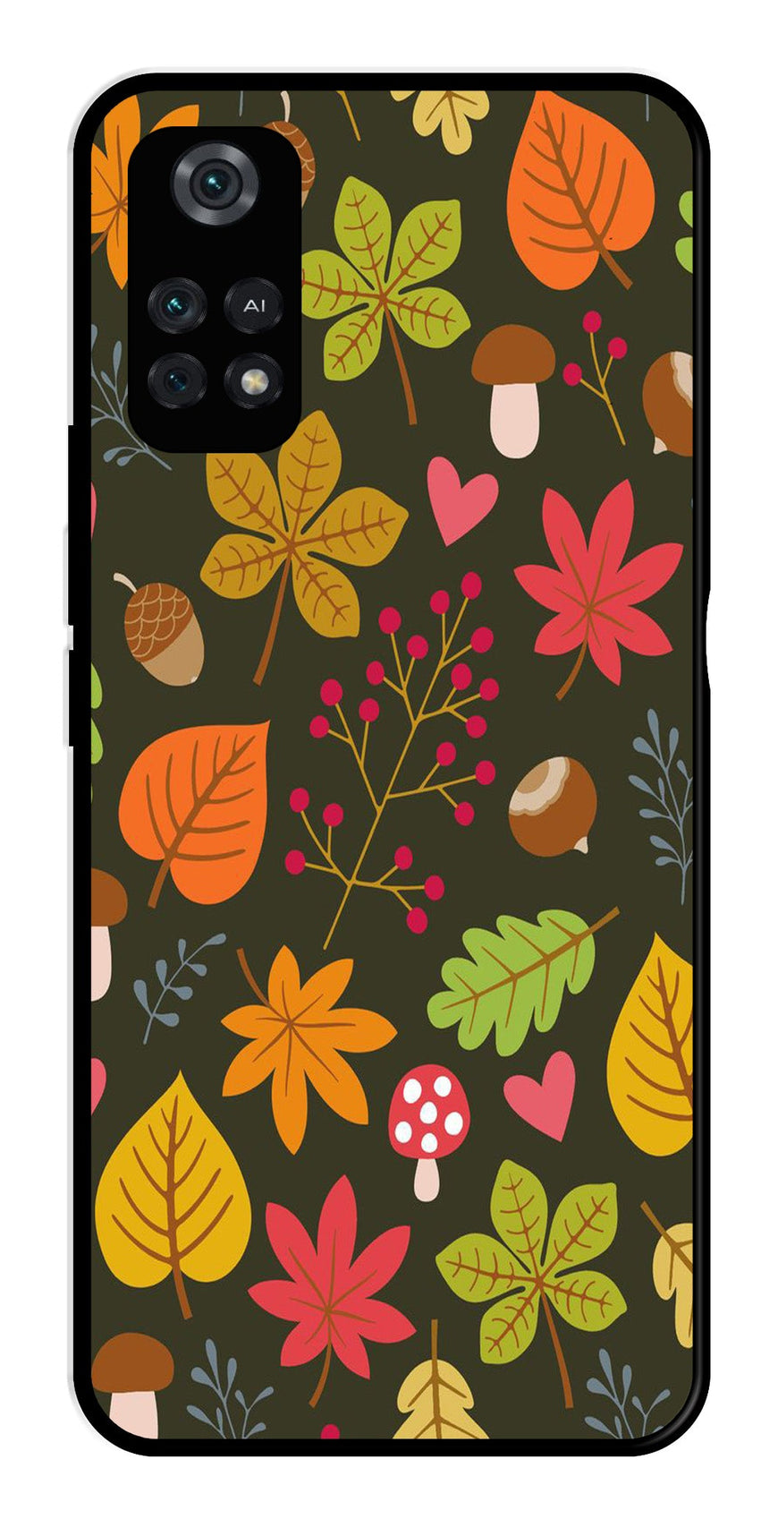 Leaves Design Metal Mobile Case for Poco M4 Pro   (Design No -51)