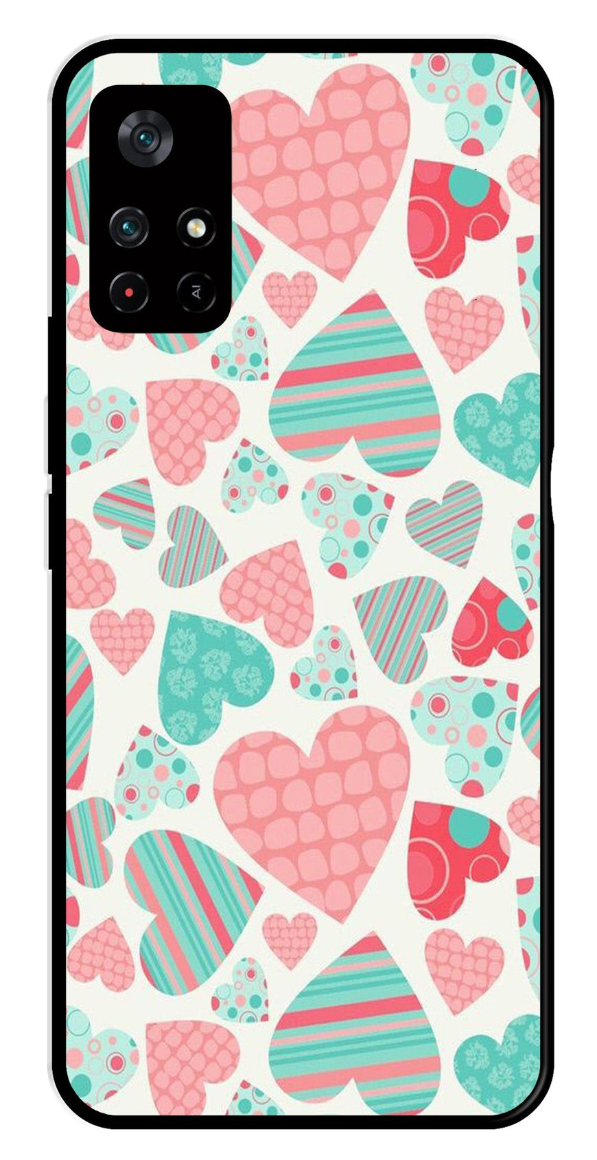 Hearts Pattern Metal Mobile Case for Poco M4 Pro 5G   (Design No -22)