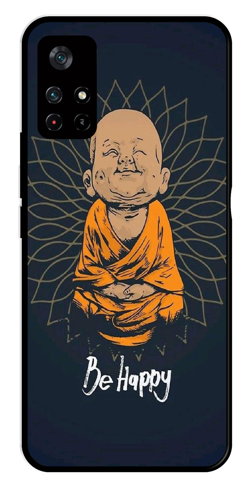 Be Happy Metal Mobile Case for Poco M4 Pro 5G   (Design No -27)