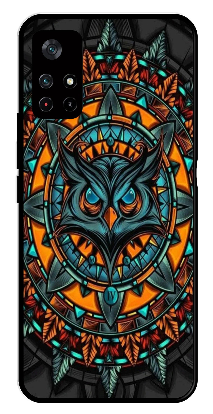 Owl Pattern Metal Mobile Case for Poco M4 Pro 5G   (Design No -42)