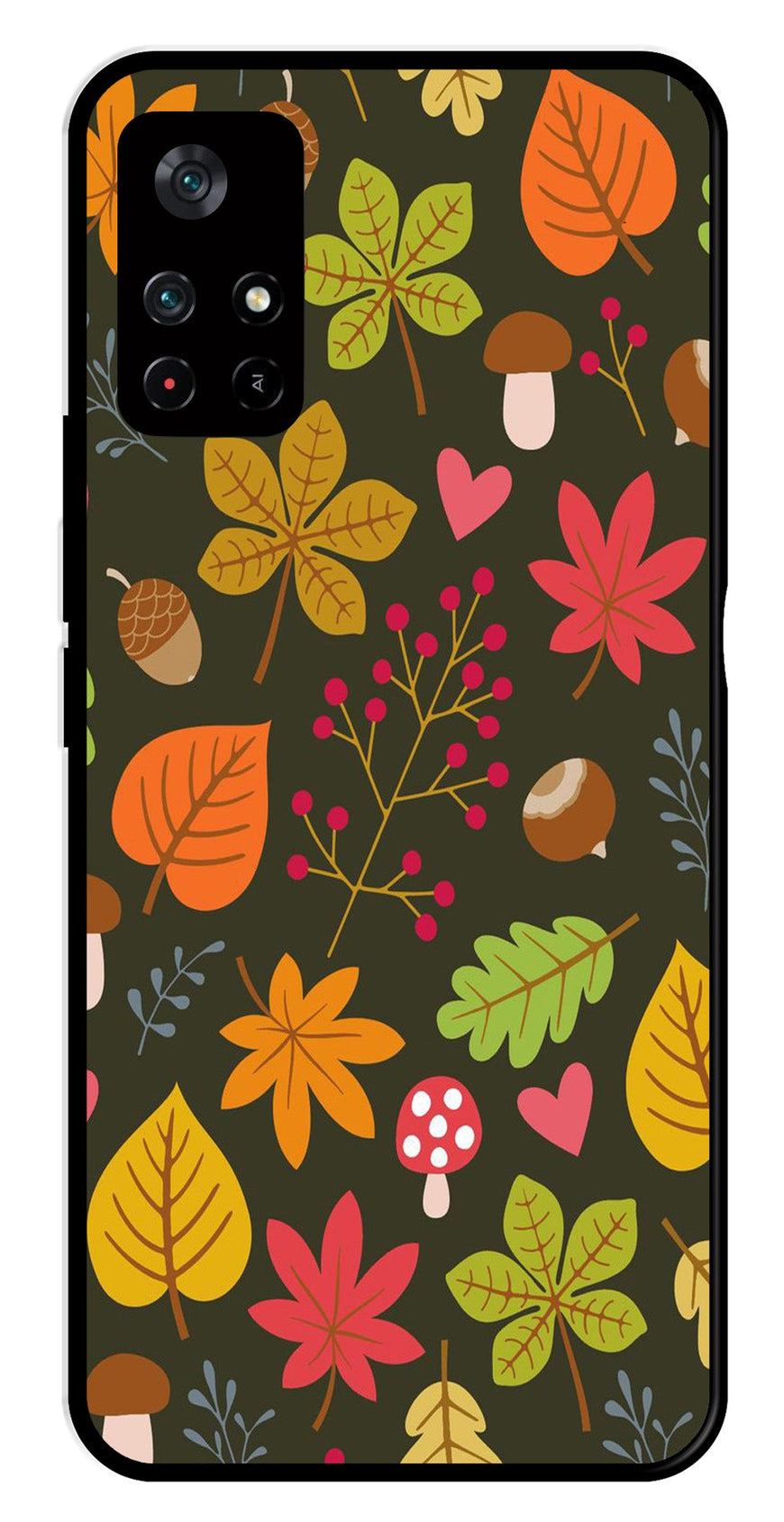 Leaves Design Metal Mobile Case for Poco M4 Pro 5G   (Design No -51)