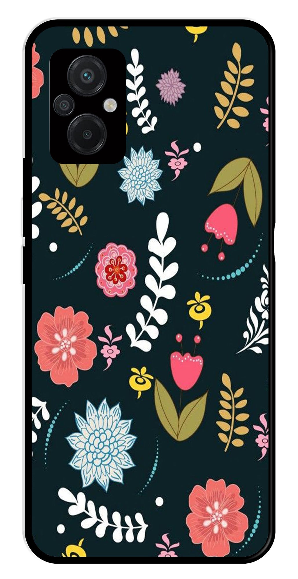 Floral Pattern2 Metal Mobile Case for Poco M5   (Design No -12)