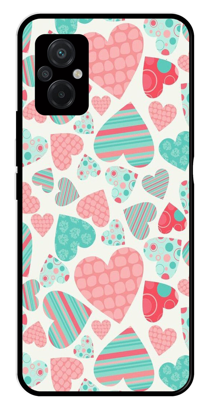 Hearts Pattern Metal Mobile Case for Poco M5   (Design No -22)