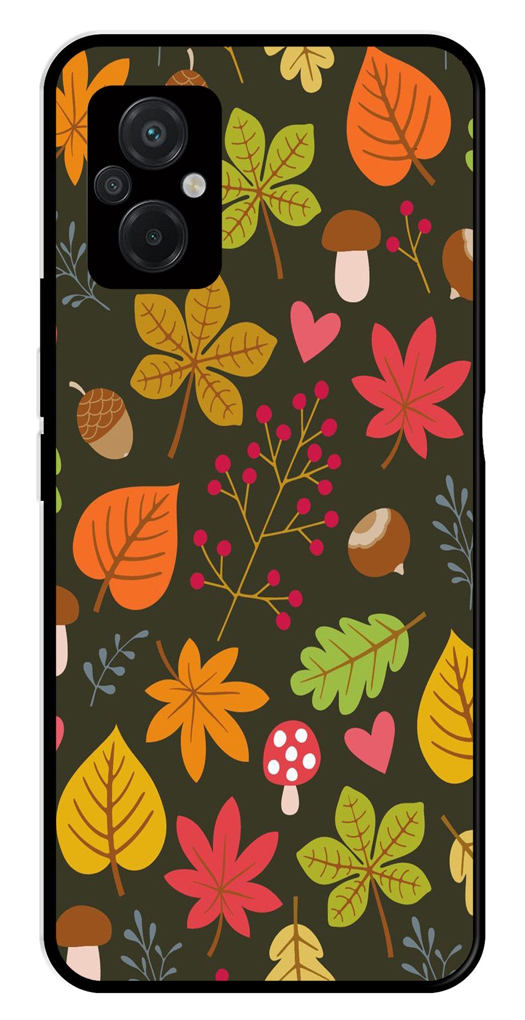 Leaves Design Metal Mobile Case for Poco M5   (Design No -51)