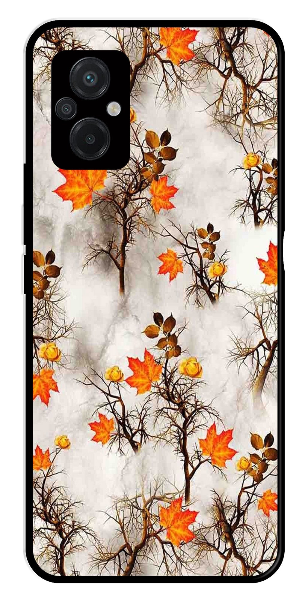 Autumn leaves Metal Mobile Case for Poco M5   (Design No -55)