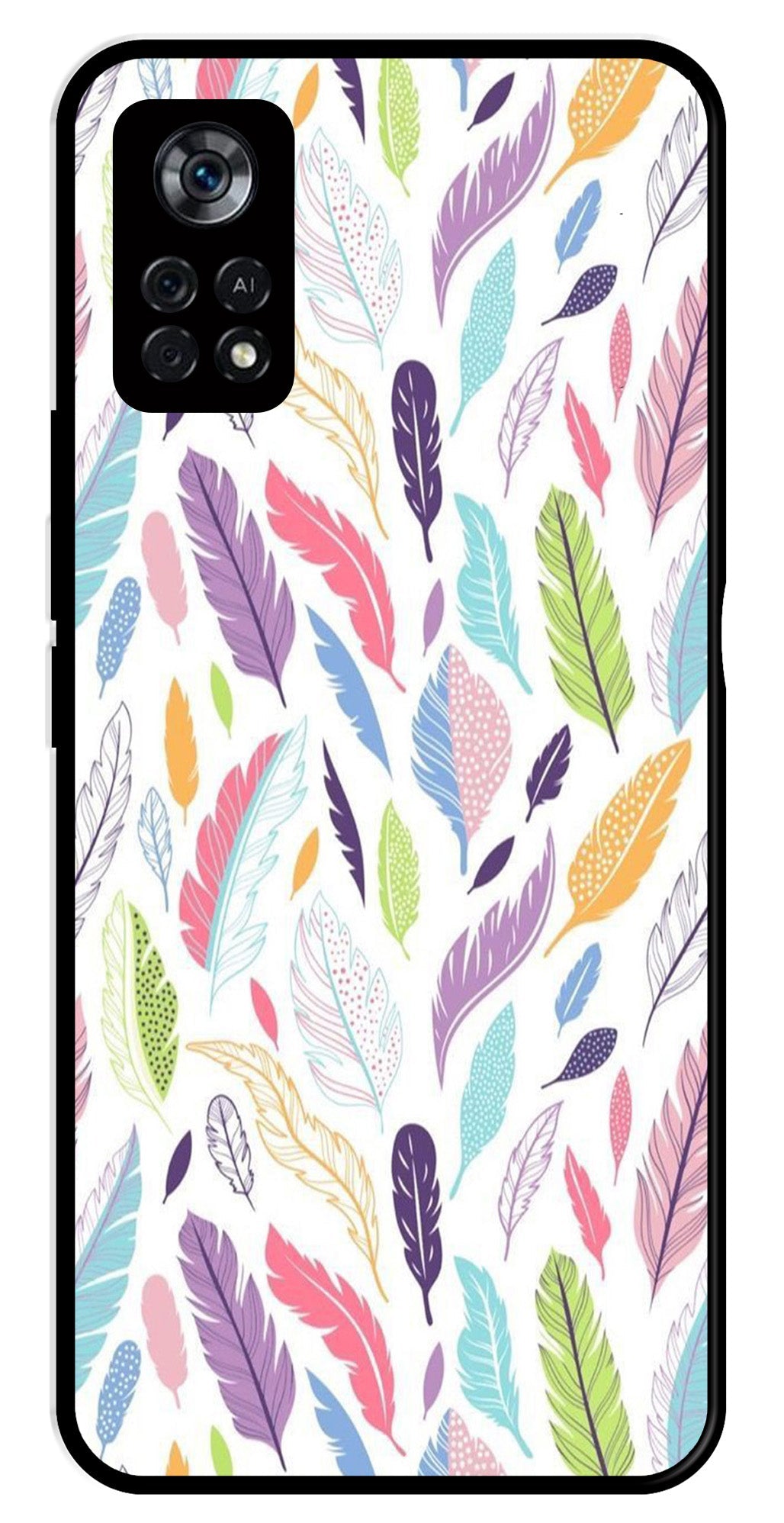 Colorful Feathers Metal Mobile Case for Poco X4 Pro   (Design No -06)