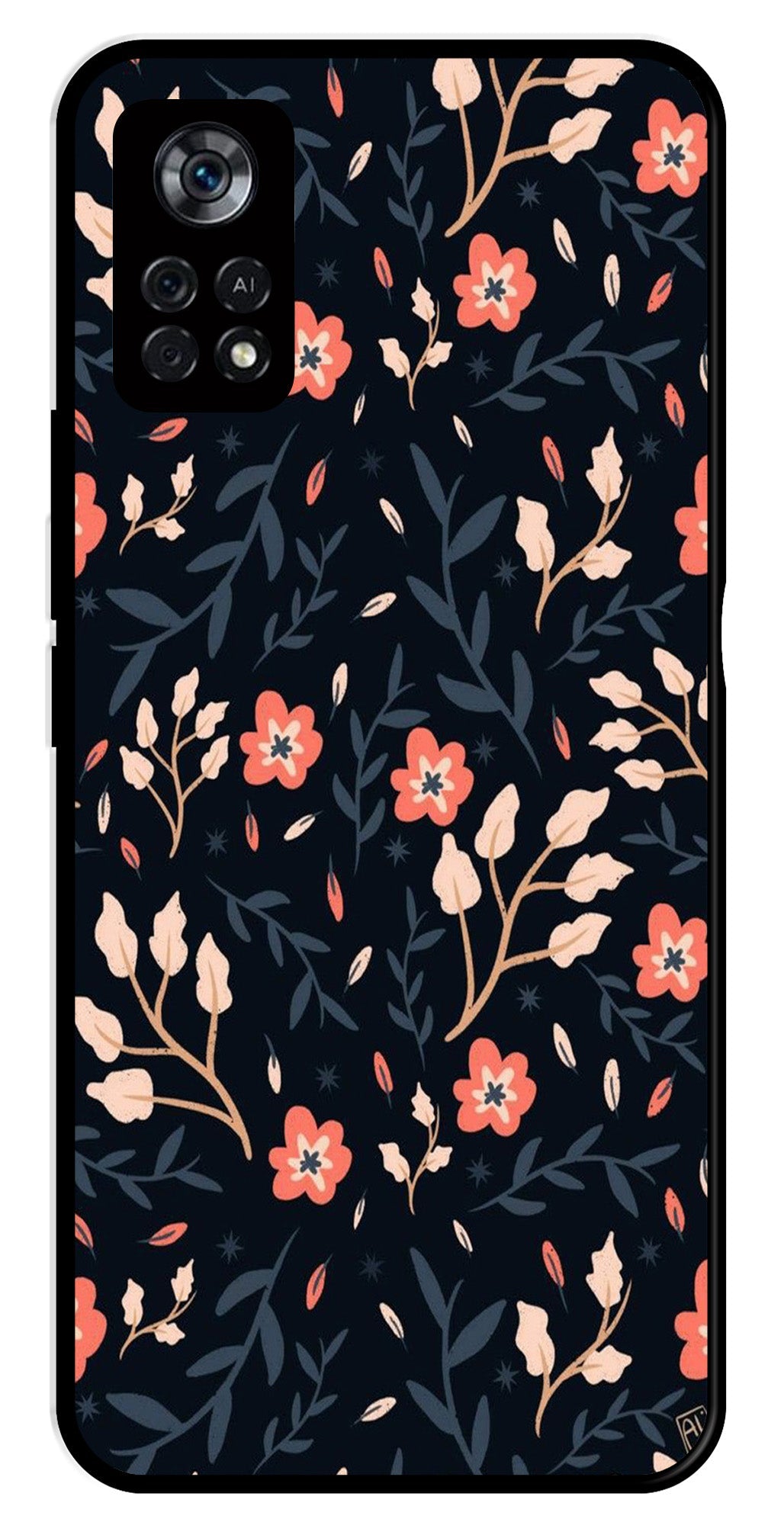 Floral Pattern Metal Mobile Case for Poco X4 Pro   (Design No -10)