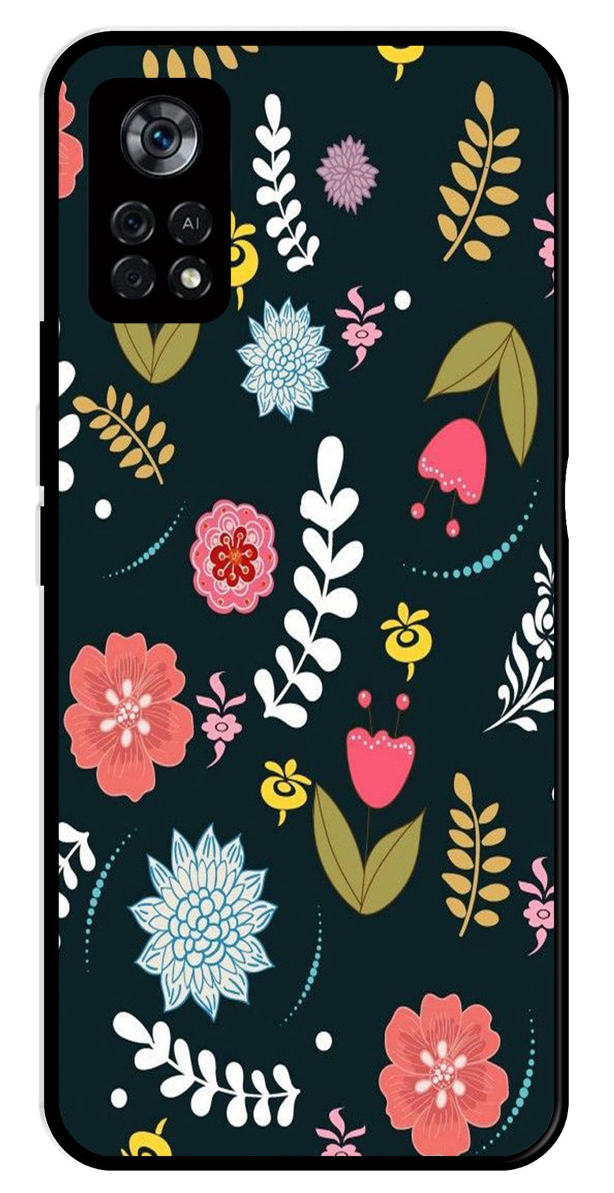 Floral Pattern2 Metal Mobile Case for Poco X4 Pro   (Design No -12)